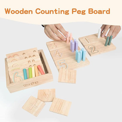 Montessori Counting Toys for Toddlers | 3 in 1 Wooden Peg Board and Montessori Counting Beads Math Toys for Kids Age 3 4 5 | Toddler Wooden Number Learning Montessori Toys