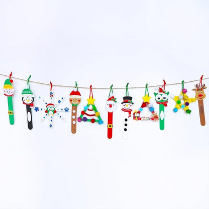 Winlyn 24 Sets Christmas Craft Kits Popsicle Stick Christmas Ornaments Winter Crafts DIY Craft Stick Santa Snowman Elf Reindeer Ornaments Art Sets for Kids Holiday Classroom Activities Party Favors