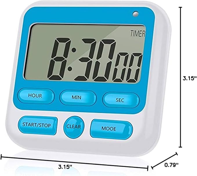 Upgraded Digital Kitchen Timer, ON/Off Switch, 12/24 Hour Clock and Silent Timers, Count Up & Count Down for Kids Teachers Cooking Games Office, Large LCD Display, Loud Alarm and Strong Magnet (Blue)
