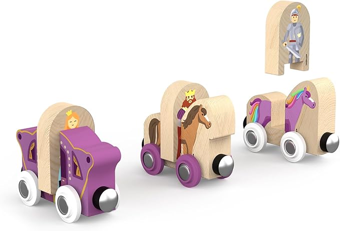 ORBRIUM 68 Pcs Fantasy Kingdom Adventure Wooden Train Set in Wooden Storage Box Unisex Children Toys Girls Boys 3 4 5 6 7 Years Compatible with Thomas, BRIO, Melissa and Doug, Imaginarium, IKEA