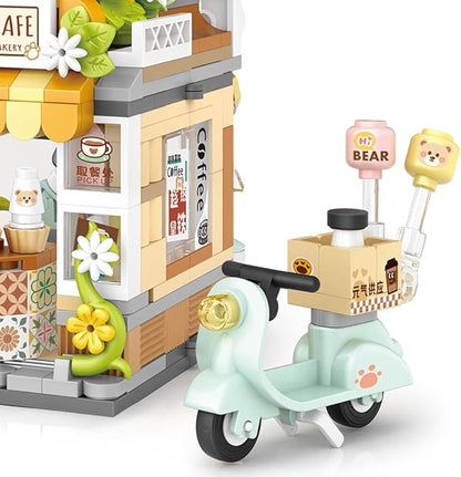 City Cafe Building Blocks Toys, Openable Coffee Shop Building Set for Boys Girls Age 8+,1077pcs Mini Bricks(Not Compatible with Lego) (Green)