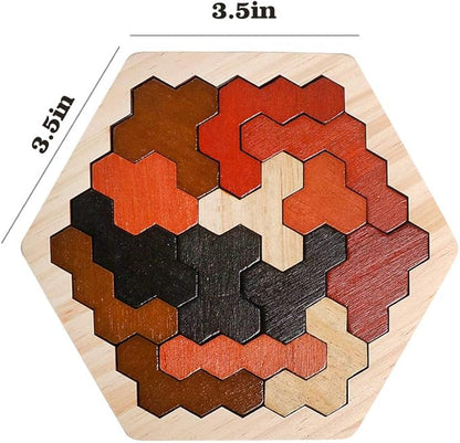Skrtuan Wooden Hexagon Puzzle for Kids & Adults, Montessori STEM Educational Toy with Colorful Shapes, Logic IQ Brain Teaser Game for All Ages, Geometry Tangram Gift