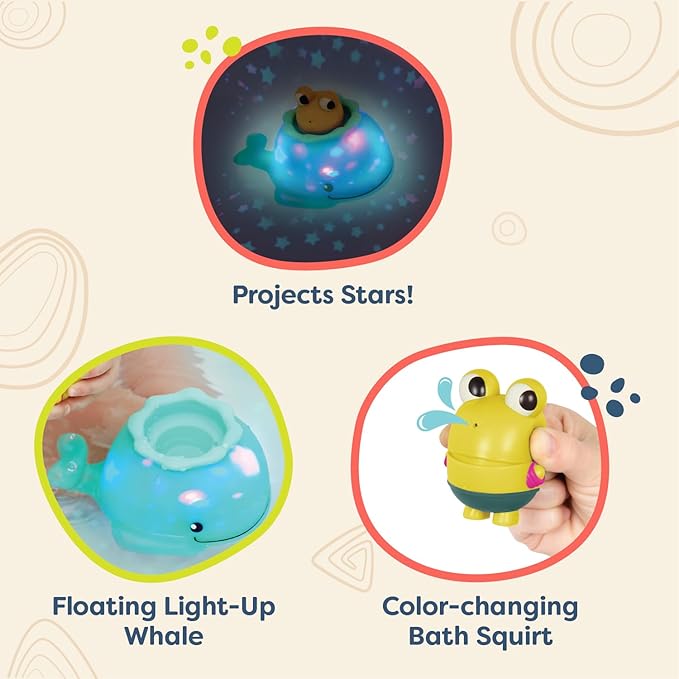 B. toys – Animal Bath Toys – Color Changing Frog Bath Squirt & Light-Up Whale – Baby Bath time Set – Glowing Lights – 6 Months + – Glow & Splash