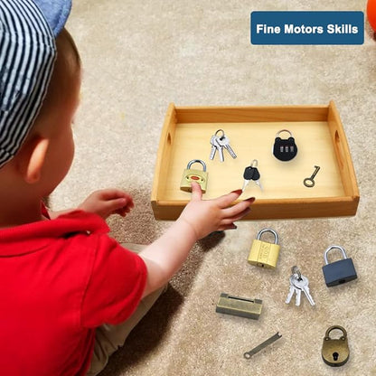 Montessori Lock and Key Toy Set for Toddlers, Montessori Elementary Materials Educational STEM Toy Matching Games Lock Set with Wooden Tray for 3 4 5 Year Old Kids