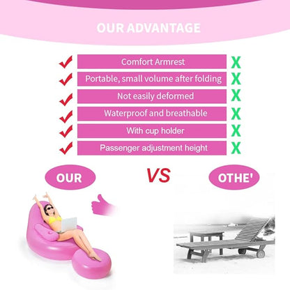 Nevife Inflatable Lounge Chair with Ottoman & Cup Holder, Portable Blow Up Sofa, Air Chaise Lounge,Lazy Couch for Camping,Gaming,Lunch Break,Garden,Party,Enjoy Sunbathing (Pump Not Incl.)-Pink