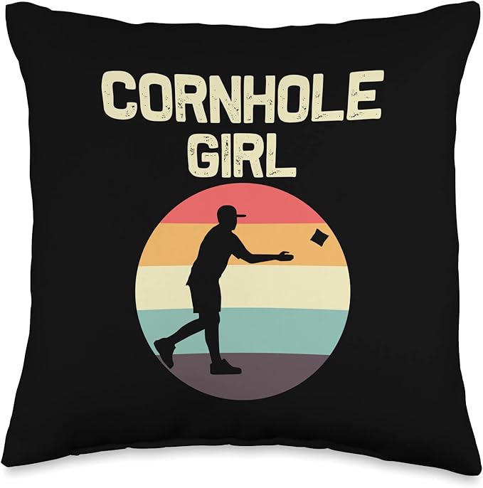 Cornhole Gift Cornhole Player Accessories & Stuff Funny Cornhole Designs for Girls Kids Bean Bag Toss Players Throw Pillow, 16x16, Multicolor