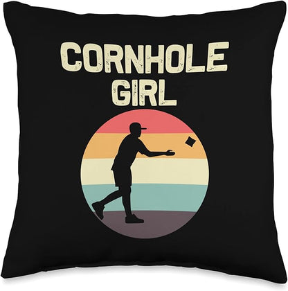 Cornhole Gift Cornhole Player Accessories & Stuff Funny Cornhole Designs for Girls Kids Bean Bag Toss Players Throw Pillow, 16x16, Multicolor