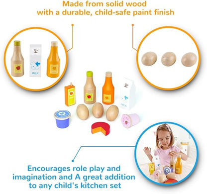 Hape Healthy Basics Kid's Wooden Play Kitchen Accessories Food Set