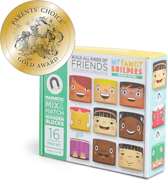 16-Piece Multiracial Magnetic Friends Play Set – Wooden Diversity Building Blocks for Kids – SEL Toy Promoting Cultural Inclusion & Creative Play