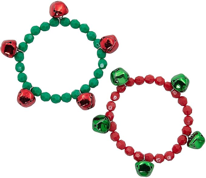 Fun Express Christmas Jingle Bell Beaded Bracelets - 12 Pieces