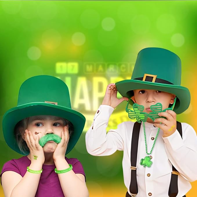 168Pcs St. Patrick's Day Party Favor Set, Include Green Beads Shamrock Necklace, Shamrock Shutter Shades Glasses, Tattoos, Mustache, Bracelets, Coins for Kids St Patrick's Day Party Accessories Decor