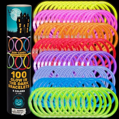 8" Glow in the Dark Bracelets (100 pk) in 8 Unique Colors - Ultra Bright Glow Sticks Party Pack, Neon Headbands, Perfect For Rave Dance Parties - Bulk Glowsticks for Party Favors & Decorations