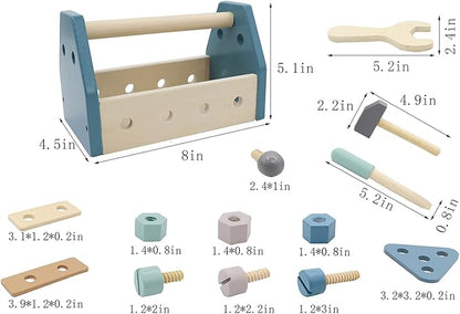 Montessori Wooden Tools Toddler Educational Construction Kids Toys Sets Play Box Preschool Play Tool（Blue）
