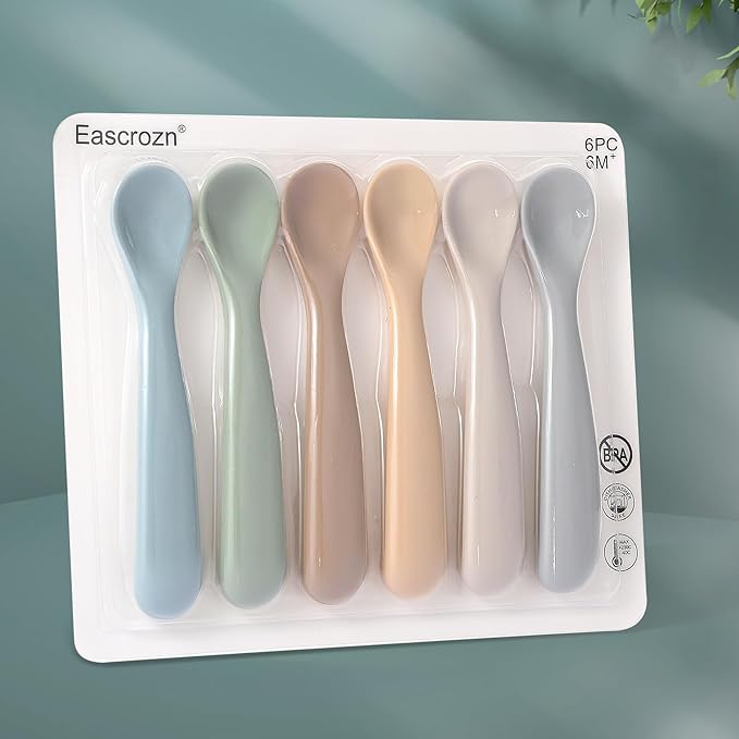 Baby Spoons, 6 Pack First Stage Silicone Baby Feeding Spoons, Soft Tip Feeding Baby Utensils, Baby Led Weaning Supplies Training Spoons, Dishwasher and Boil Safe