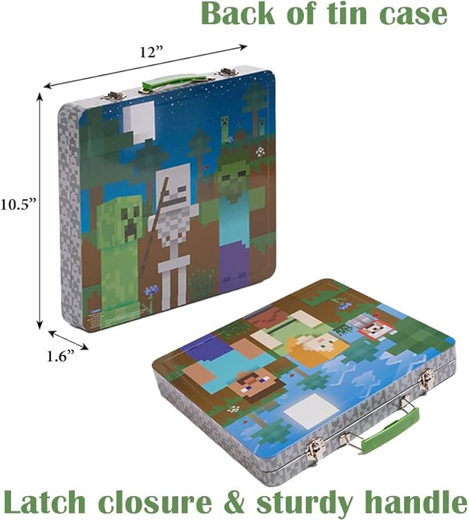 Innovative Designs Minecraft Kids Deluxe Activity Set with Carrying Tin, Coloring Sheets, Tattoos, Stickers, & Art Supplies