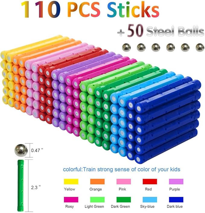 Veatree 150Pcs Magnetic Building Sticks Blocks Toys, Magnet Educational Toys STEM Toys for Kids and Adult, 3D Non-Toxic Building Toy with Storage Bag
