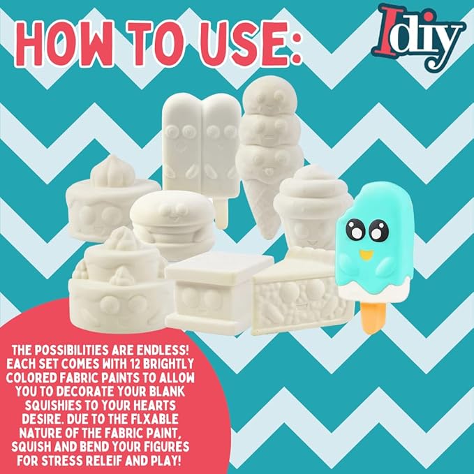 DIY Party Craft Kit Jumbo Dessert Friends Squishies (9 Cute Shapes w 12 Fabric Paints) -White Kawaii Scented Slow Rise Squishy Toys, Scented Stress Relief Craft, Kids Birthday Activity Gift (4"-6")