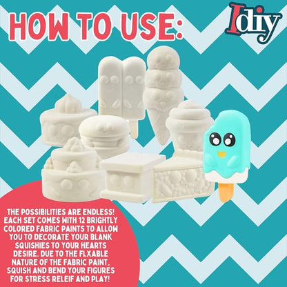 DIY Party Craft Kit Jumbo Dessert Friends Squishies (9 Cute Shapes w 12 Fabric Paints) -White Kawaii Scented Slow Rise Squishy Toys, Scented Stress Relief Craft, Kids Birthday Activity Gift (4"-6")