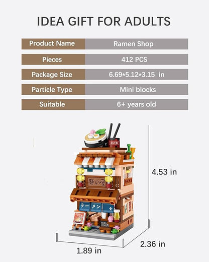 Japanese City Street View Ramen Shop, MOC Creative Building Blocks House Set, Simulation Architecture Construction Toy, Gifts Idea for Kids Adults (Mini Blocks 412 pcs)