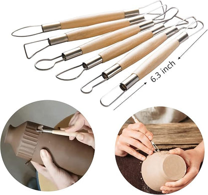 Artzuvs 14Pcs Ceramic Pottery Clay Ribbon Sculpting Tools Kit Wire Texture and Needle Detail Tool with Plastic Box for Carving, Modeling,Sculpture,Trimming