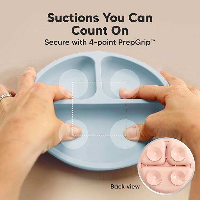 KeaBabies Suction Plates with Lids for Baby - 3-Pack 100% Silicone Suction Plates for Baby, Kids,Toddler Plates,Divided Baby Plates with Suction,Lids, BPA-Free, Microwave, Dishwasher Safe (Mellow)