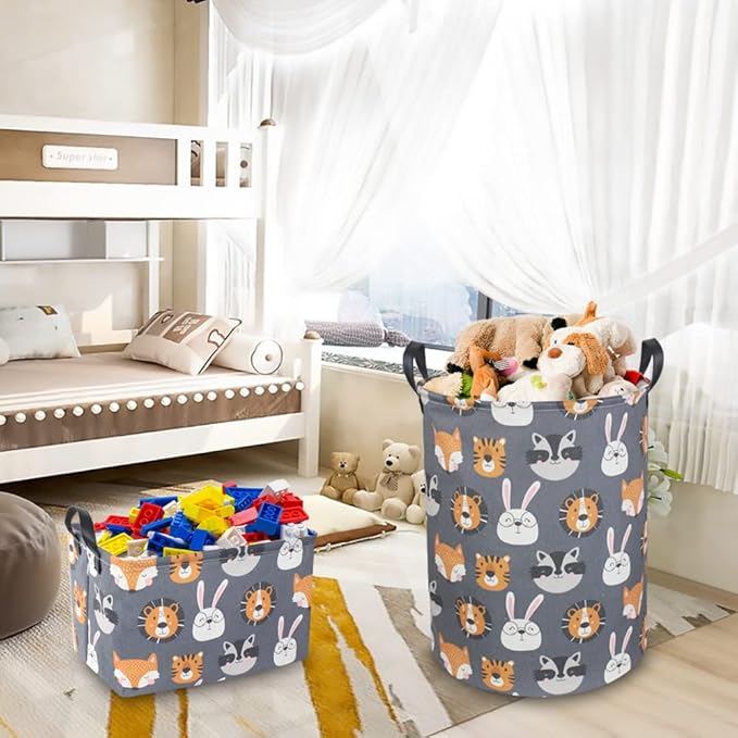 CLOCOR Kids Laundry Basket,Collapsible Fabric Storage Container,Baby Nursery Hamper for Boys,Kids Toys Bucket,Room Decor,Gift Basket(Animal Heads)