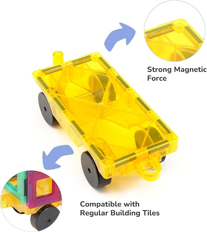 Magnetic Tiles Cars Construction Set - 2 PCS Green & Yellow Magnetic Tiles Magnet Truck Sensory Toys, Educational Magnetic Cars Set Magnet Building Blocks Toddler Toys for 3 4 5 6+ Year Old
