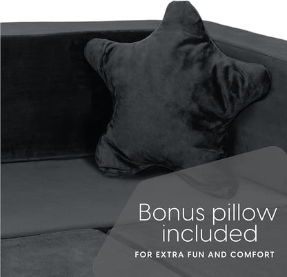 Milliard Kids Couch - Modular Kids Sofa for Toddler and Baby Playroom/Bedroom Furniture (Black) with Bonus Pillow