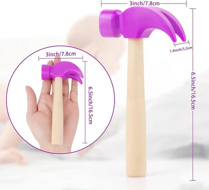 Fowecelt Wooden Hammer Toys Simulation Hammers Maintenance Tools Educational Toys for Kids Birthday Party Games Supplies (Purple)