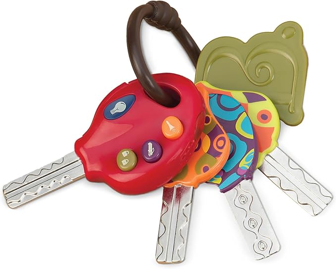 B. toys – LucKeys – Pretend Play Keys – 4 Textured Toy Keys for Babies & Toddlers – Flashlight & Car Sounds – 10+ Months