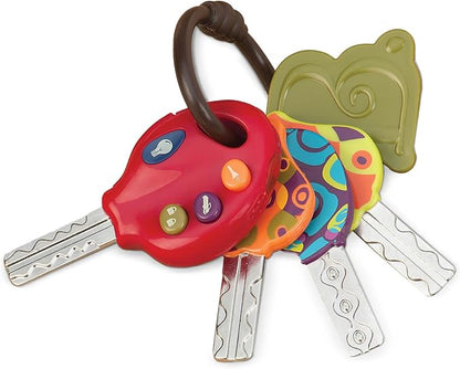 B. toys – LucKeys – Pretend Play Keys – 4 Textured Toy Keys for Babies & Toddlers – Flashlight & Car Sounds – 10+ Months
