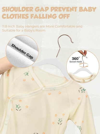 Smartor Premium Baby Hangers Velvet for Closet 50 Pack, 11.8" Durable Kids Felt Hangers Non Slip for Toddler, Baby Clothes Hangers for Childrens on Closet Storage (Rose Gold Hook)- White