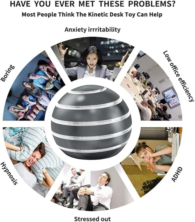 Kryfa Kinetic Desk Toy Balls, Metal Fidget Toys for Adults Kids Boys Girls Teens, Fidgets for Classroom Prizes, Stocking Stuffers, Kids Party Favors (1.54", Grey)