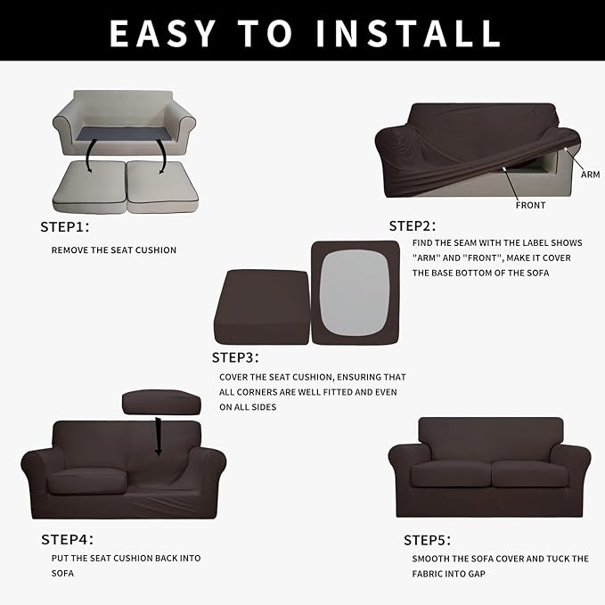 Easy-Going 100% Dual Waterproof Oversized Loveseat Cover Stretch Soft Couch Cover for Dogs, Sofa Slipcover for 2 Separate Cushion Couch Leakproof Furniture Protector for Kids, Pets Chocolate