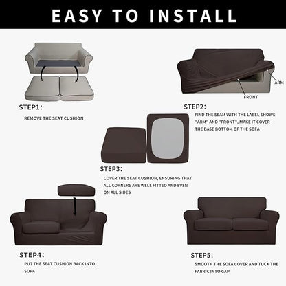 Easy-Going 100% Dual Waterproof Oversized Loveseat Cover Stretch Soft Couch Cover for Dogs, Sofa Slipcover for 2 Separate Cushion Couch Leakproof Furniture Protector for Kids, Pets Chocolate