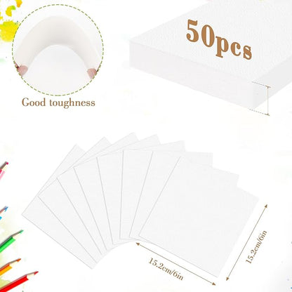 50PCS 6x6 Watercolor Paper Bulk, 140lb/300g Cold Press Thick Water Color Paper Pad for Child Adult, White Art Paper for Drawing Painting Markers Gouache, Textured Cotton Paper Sheets