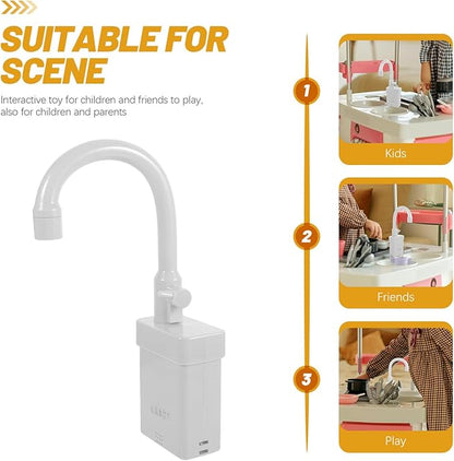 TOYANDONA Kids Toy Kitchen Sink Faucet Replacement, Fake Faucet Pretend Play Sink Running Water Playing House Toys for Toddlers 2-4 Years Grey Kids Toy Kitchen Sink Faucet Set
