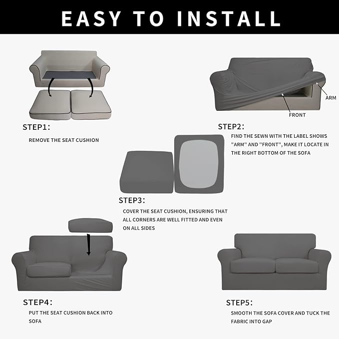 Easy-Going 100% Dual Waterproof Loveseat Cover Stretch Soft Couch Cover for Dogs, Sofa Slipcover for 2 Separate Cushion Couch Leakproof Furniture Protector for Kids, Pets Gray