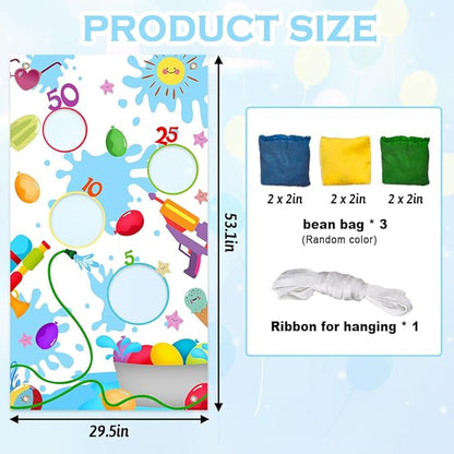 Summer Pool Toss Game Banner with 3 Bean Bags Outdoor Sport Activity for Kids 4 Score Holes Splash Water Ball Banner Birthday Party Decoration Supplies for Kids Adults, Blue