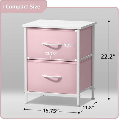 Sorbus Nightstand with 2 Drawers - Kids Bedside Furniture End Table Night Stand - Steel Frame, Wood Top & Easy Pull Fabric Bins - Dresser & Chest for Home, Bedroom Accessories, Office & Dorm (2 Pack)