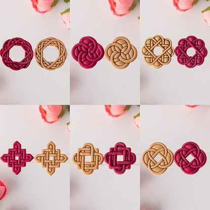6 Pcs Chinese Style Polymer Clay Cutters,Retro Boho Flower Texture Polymer Clay Earrings Polymer Clay Molds Vintage Geometry Line Clay Earring Cutters for DIY Craft Jewelry Clay Earring Making Kit