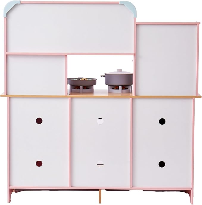 VEVOR Wooden Play Kitchen Toy, Play Kitchen for Kids with Lights and Sounds, Toddler Kitchen with Ice Maker, Oven, Sink, Microwaves, Fridge and Utensil and Fruit Accessory for Toddlers Ages 3-8, Pink