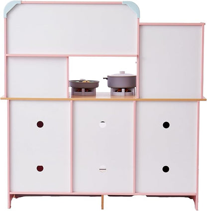 VEVOR Wooden Play Kitchen Toy, Play Kitchen for Kids with Lights and Sounds, Toddler Kitchen with Ice Maker, Oven, Sink, Microwaves, Fridge and Utensil and Fruit Accessory for Toddlers Ages 3-8, Pink