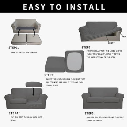 Easy-Going 100% Dual Waterproof Oversized Loveseat Cover Stretch Soft Couch Cover for Dogs, Sofa Slipcover for 2 Separate Cushion Couch Leakproof Furniture Protector for Kids, Pets Gray