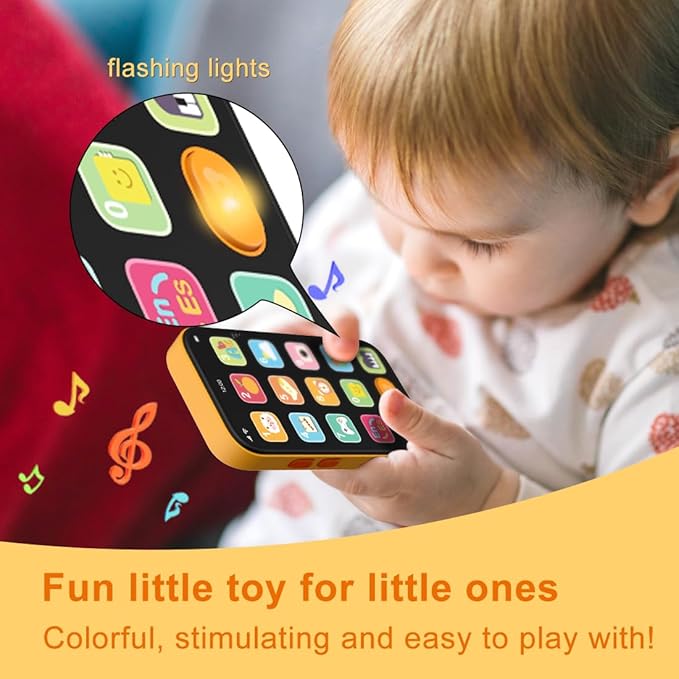 KALUYA Bilingual Baby Phone Toy Phone for Toddler 1-3, Fun Early Learning Musical Baby Toys for 6-12 Months with Sounds and Light, English/Spanish, Gift for 1 Year Old Boys Girls Kids Infant, Orange