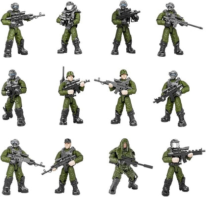 24 PCS Military Forces Building Block Action Mini-Figures Blind Bags with Multiple Military Weapons Accessories Equipment Assembly Building Toys Party Favors for Boys