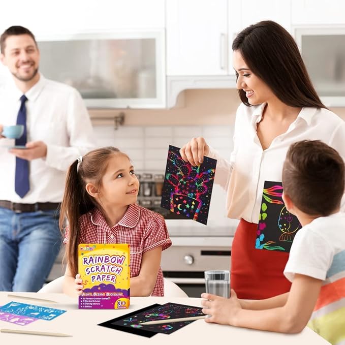 pigipigi Scratch Paper Art for Kids - 60 Pcs Magic Rainbow Scratch Paper Off Set Scratch Crafts Arts Supplies Kits Pads Sheets Boards for Party Games Halloween Christmas Birthday Gift
