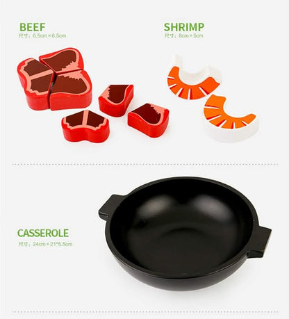 DANNI Children Wood Pretend Play Food Kitchen Toys Baby Simulation Chinese Finished Restaurant Casserole Vegetable Hot Pot Food Toy