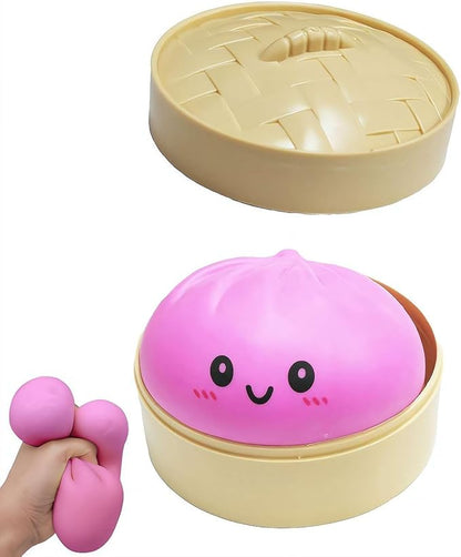 Dumpling Squishies Toy,Giant Glitter Dumpling,with Steamer,Soft Squeeze Decompression Dough for Adults,Simulation Food Squishies Bun (Pink)