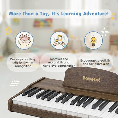 Kids Piano Keyboard 37 Keys Digital Piano for Kids Mini Musical Instruments Wooden Pianos Toy for 4+ Years Old Girls and Boys Birthday Gift Walnut (Walnut)